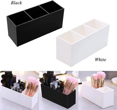 AKOAK 1 Pack Black and White Three Grid desktop Storage Box, Girl Makeup Brush Lipstick Eyebrow Pencil Display Stand, Office Pen Holder, Dressing ...