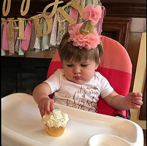 Infant Baby 1st Birthday Party Hat Princess Hairband Baby Girl Flower Delicate Hair Accessories Crown Party Hats, Pink, Small...