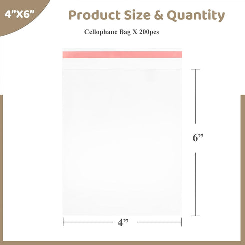 Cookie Bags 200PCS Self Sealing Cellophane Bags 4X6 Inches Small Sealable Clear Plastic Bags with Seal for Gift Giving, Packaging Candy, Snack, Tr...