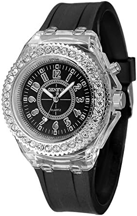 FANMIS Unisex Sports Rhinestone LED Flashing Light up Color Changing Silicone Jelly Watch Black...