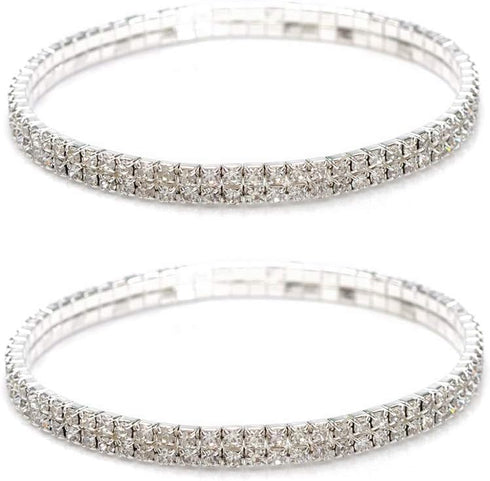 Shuning Sexy Anklets for Women Crystal Rhinestone Stretch Tennis Ankle Elastic Bracelet (2Pcs Silver)...