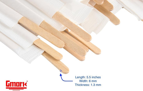 Gmark Individually Wrapped 5.5" Coffee Stir Sticks (length 140mm, width 6mm, thick 1.3mm) - 500pc Round End, Eco Friendly Coffee Stirrers for Hot ...