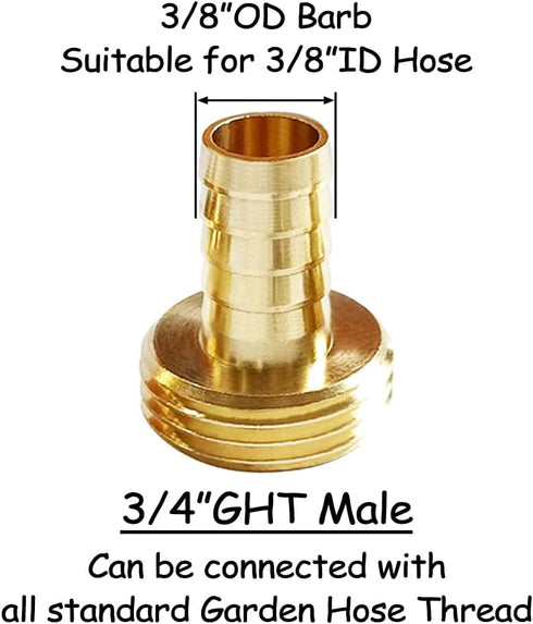 Solid Brass Garden Hose Repair Connector with Clamps, Fit for 3/8" Garden Water Hose Fitting, 3/4"GHT Male and Female Garden Hose Fitting, 2 Set...