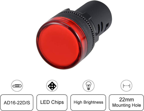 uxcell 8Pcs Red Indicator Light AC/DC 110V, 22mm Panel Mount, for Electrical Control Panel, HVAC, DIY Projects...