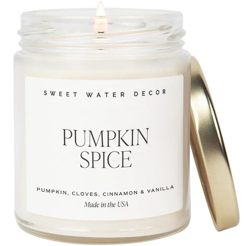 Sweet Water Decor Pumpkin Spice Candle | Pumpkin, Cinnamon, and Vanilla Scents | Fall Candles and Decor for Home | 9oz. Clear Jar Soy Candle, Made...