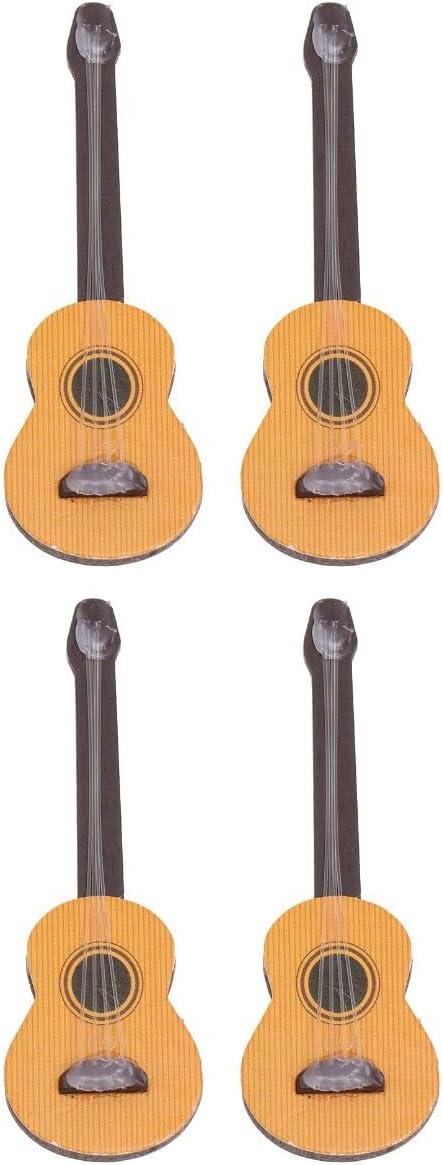 Healifty Base Guitar 4PCS Wooden Miniature Guitar Dollhouse Mini Musical Instrument Photo Props Doll House Model Home Decor...