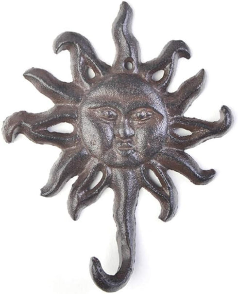 Antiqued Cast Iron Sun Head Single Hook Hanger Animal Shaped Coat Hat Hooks Heavy Duty Iron Art Decorative 1 pc...