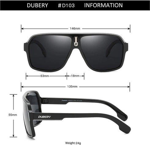 DUBERY Mens Oversized Aviator Sunglasses Classic Large Polarized Lens Shades D103...