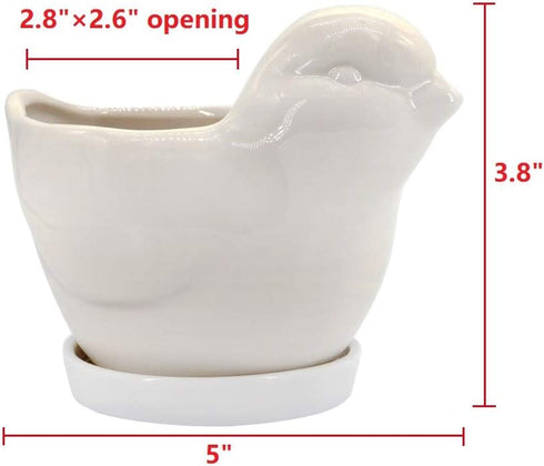 GeLive White Bird Ceramic Succulent Planter Animal Plant Pot Flower Vase Bonsai Windowsill Box with Drainage Saucer Adorable Indoor Home Decoratio...