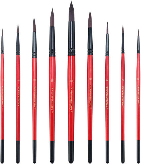 Transon Round Paint Brush Set 9pcs Synthetic Sable Hair for Acrylic Painting Watercolor Painting Gouache Ink Craft and Detail Painting...