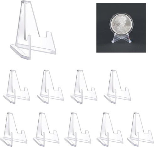 Acrylic Coins Display Stands,10 Packs Mini Clear Easel Stand Holders 2.28 Inch Tall Support to Hold Small Artworks/Pocket Watch/Casino Chips/Chall...