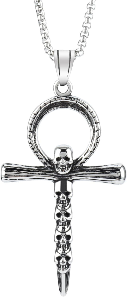 Cross Pendant for Car Rear View Mirror Decor Hanging Ornament Stainless Steel skull Cross Necklace Amulet Jewelry Men Boys Christian Gift...