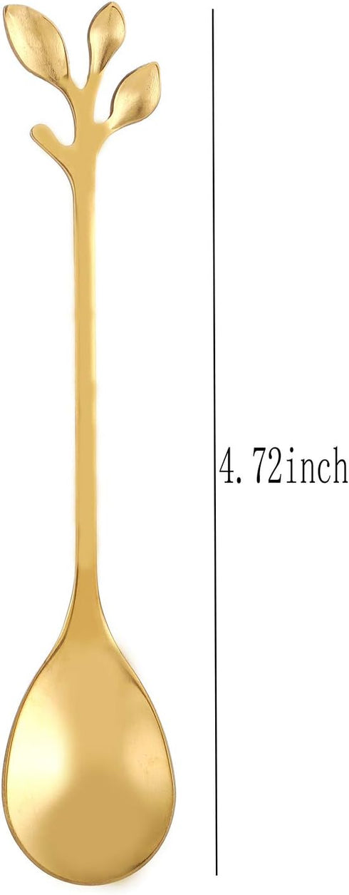12 pcs Stainless Steel Gold Leaf Coffee Spoon Creative Tableware Dessert Spoons,Tea Sugar Spoons Spoon Set for Ice Cream or Cake, Tea Spoon Set (G...