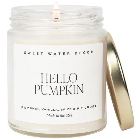 Sweet Water Decor Hello Pumpkin Soy Candle | Pumpkin, Warm Spices, Vanilla, and Whipped Cream Scented Candles for Home Thanksgiving Halloween Autu...