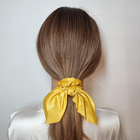 2Pcs Yellow Silk Hair Ties,Hair Bows,Butterfly Bow Scrunchies - Ideal for Parties and Everyday Use,Elastic Band Silk Scrunchies for Hair,Hair Ties...