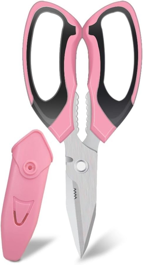 Scissors Heavy Duty 8'', Carpet Scissors, Multipurpose Scissors with Protective Cover, Stainless Steel Serrated Blades, Easy Cutting Cardboard, Le...