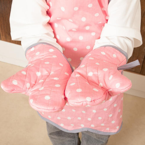 NEOVIVA Kids Apron and Kids Oven Mitts Set for Play Kitchen, Cute Polka Dots Toddler Kitchen Linen Set for Christmas Gift...