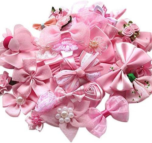 Chenkou Craft Mix Pink Ribbon Flowers Bows Craft Wedding Ornament Appliques 40pcs...