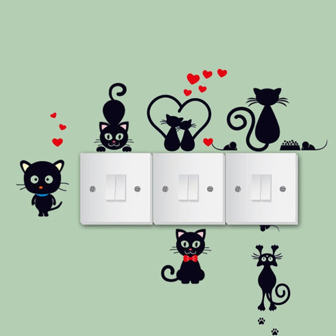 Removable Switch Sticker, 5 Pcs Cute Cartoon Black Cats Wall Sticker, Light Switch Decor Decals, Family DIY Decor Art Car Stickers Home Decor Wall...