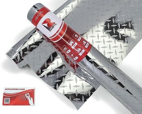 Rvinyl Diamond Plate Silver Tread Vinyl Car Wrap Film - 2ft x 1ft - Vehicle Sheet Roll with Adhesive Back and Air Release Technology...