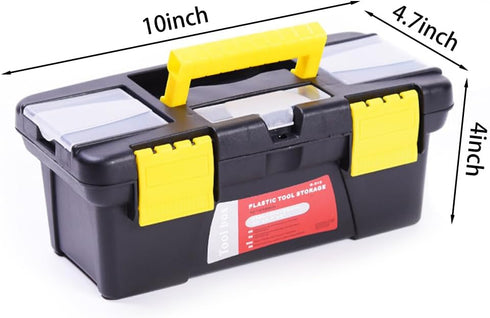 Utoolmart 10-inch Tool Box, Plastic Tool Box with Removable Tool Tray,Organizer and Storage for Tools,Parts,Toys, Art 9.8 x 4.7 x 3.9 inches Black...