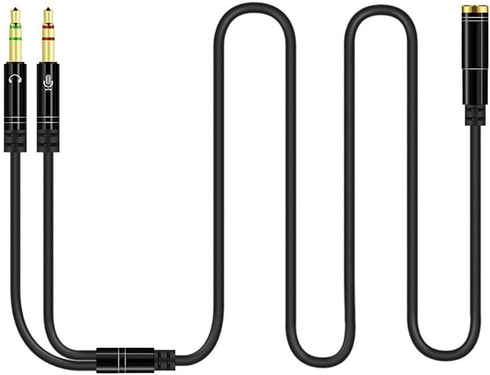 Headphone Splitter for Computer 3.5mm Female to 2 Dual 3.5mm Male Headphone Mic Audio Y Splitter Cable Smartphone Headset to PC Adapter(100CM, Bla...