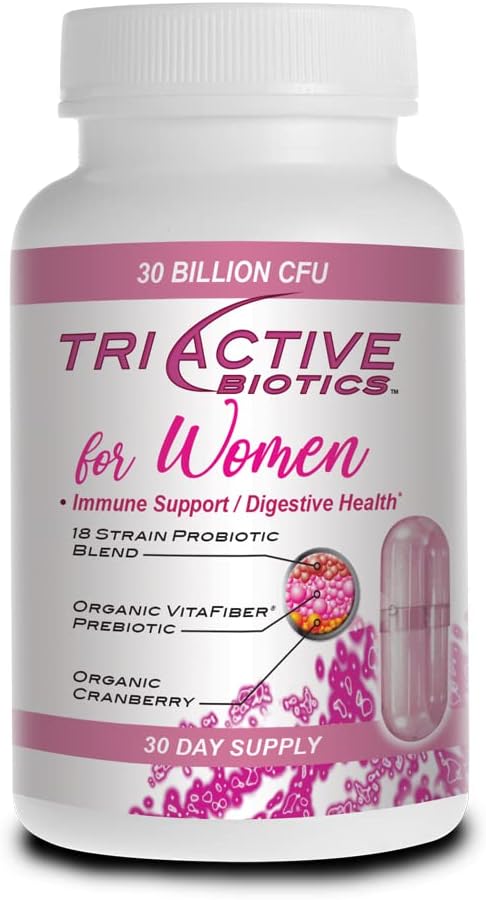Triactive Biotics for Women - Probiotics for Women with 18 Strains, Organic VitaFiber Prebiotic & Cranberry to Digestive Support, Immune Defense, ...