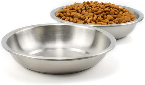 Stainless Steel Cat Bowls, Whisker Fatigue Relief Cat Food Dish, Metal Shallow Wide Large Replacement Plate for Dog and Pet, Ideal for Raised Elev...
