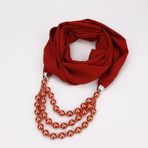 Vintage Chiffon Scarf For Women Imitation Pearls Pendant With Necklace Soft Winter Neck Wrap Infinity Scarves...
