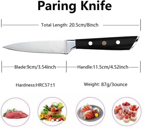 Paring Knife 3.5 inch Small Kitchen Knife Manual Sharpened 5Cr15Mov Stainless Steel Fruit Knife Full Tang with 3 Rivets in Ergonomic Pakkawood Han...