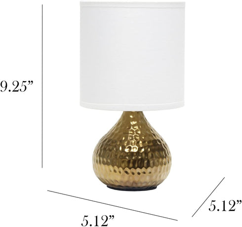 Simple Designs LT2073-GDW Mini Hammered Texture Gold Drip Table Lamp with White Shade...