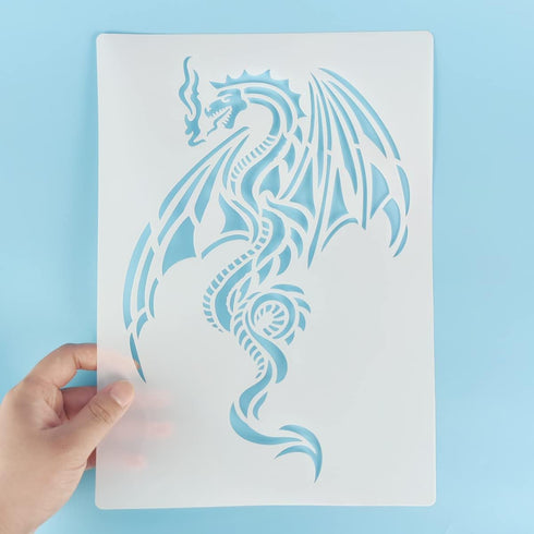 Medieval Dragon Stencils, 2 Pcs Dragon Plastic Stencils Templates for Painting on Wood Canvas Wall 8.3"x11.7"...