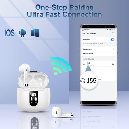 Wireless Earbuds, 2024 Bluetooth Headphones V5.3 Ear Buds Built-in ENC Noise Cancelling Mics, 40H Stereo Bass Bluetooth Earbuds with Dual LED Disp...