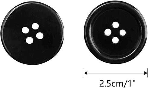 100pcs 1 Inch 25mm Black Resin Buttons Sewing Flatback Buttons Round Shape 4 Holes Craft Buttons for DIY Decoration Clothes Arts Crafts...