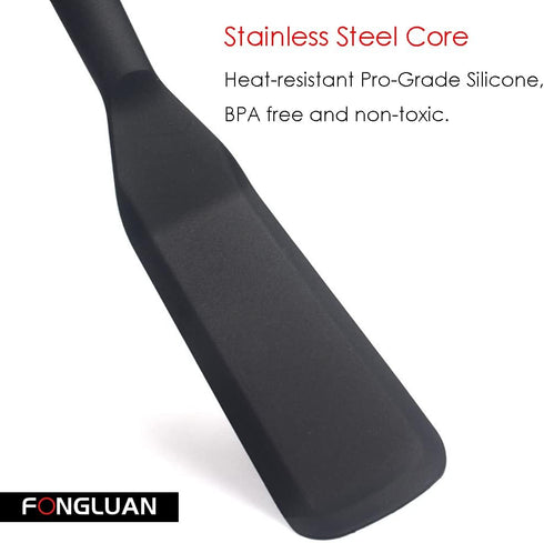 Pack of 2 Mini Silicone Turner/Spatula,Heat Resistant & Non Stick Kitchen Small Spatulas for Cooking & Serving,Black...