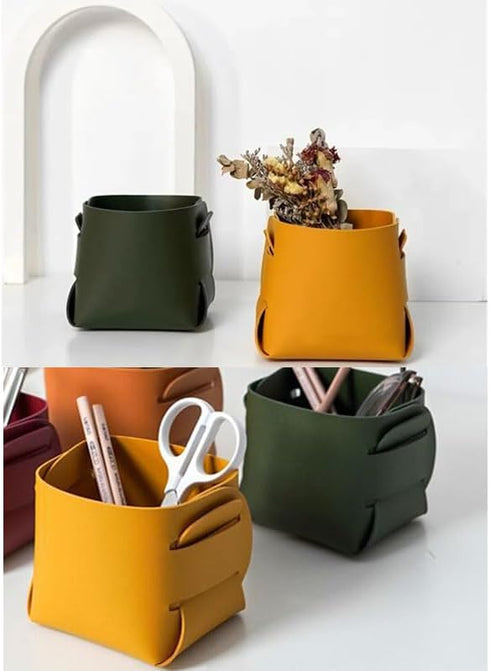 2 Pack Desktop Storage Box Organizer Collapsible Square Basket Bin Pen Holder for Makeup Brushes Gadget Cosmetic Pencil Lipstick Sunglasses Phone ...