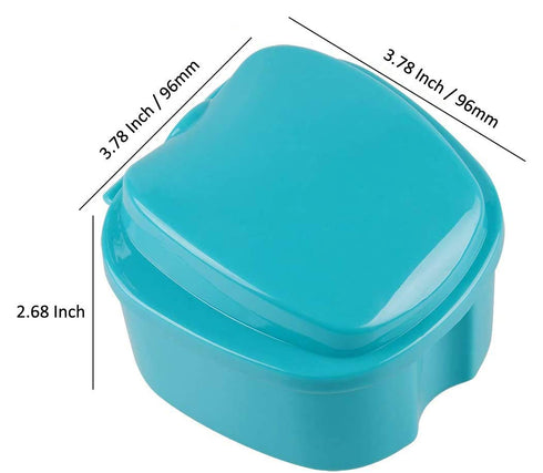 Denture Bath Case Cup Box Holder Storage Soak Container with Strainer Basket for Travel Cleaning (Light Blue)...