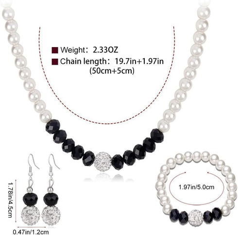 MJartoria Womens Black and White Faux Pearls Necklace Earrings Bracelet Wedding Jewelry Sets Costume Party(Black+White)...