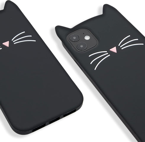 Cute Black Whisker Cat iPhone 11 Case, Kitty Cat 3D Funny Cartoon Animals Soft Silicone Full Protection Shockproof Cases Cover Skin for Kids Girls...