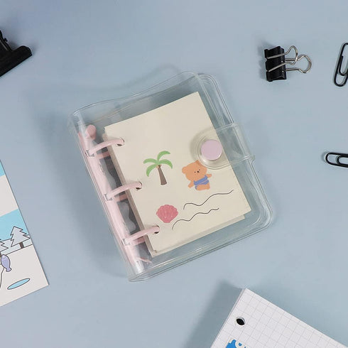 Super Mini Clear 3 Ring Binder Cover Pink Round Ring PVC Binders Snap Closure Loose Leaf Folders Sealing Edge Notebook Shell File Folders Album Bi...