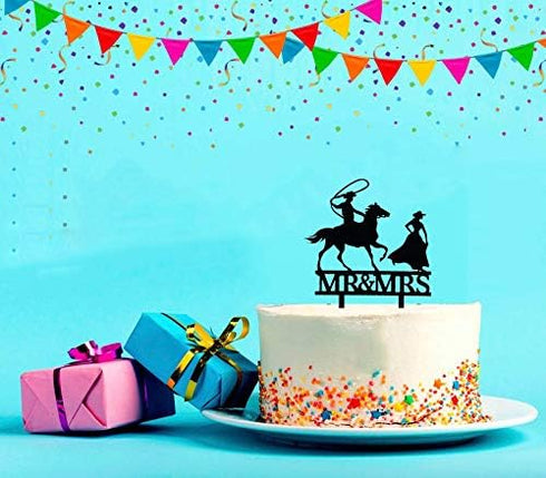 Mr & Mrs Wedding Cake Topper, Farmer Southern Style Wedding Cake Topper, Rustic Horse Wedding Cake Topper, Black Silhouette Cake Topper?Horse?...