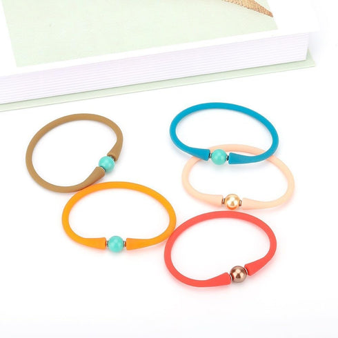 Silicone dainty Freshwater Pearl Bracelets,Womens Charm Bangle Jewelry,Colored Dainty Personalized Stretch Mood Rubber Bands Bangles for Men and W...