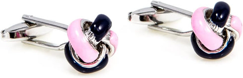 Knot Pink & Black Pair of Cufflinks in a Presentation Gift Box & Polishing Cloth...