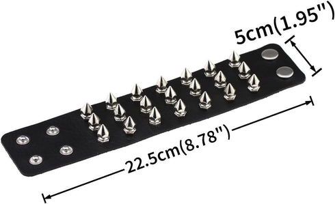 Multicolor PU Simulated Leather Silvert-tone Spikes Rivets Adjustable Buckle Bracelet, Pack of 2 PCs...