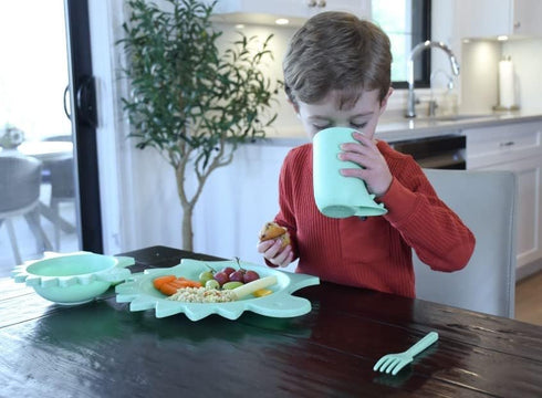 5 Piece Cellulose Feeding Meal Set, Plate, Bowl, Cup, Spoon & Fork – Eco-Friendly, Dishwasher & Microwave Safe (Dinosaur)...