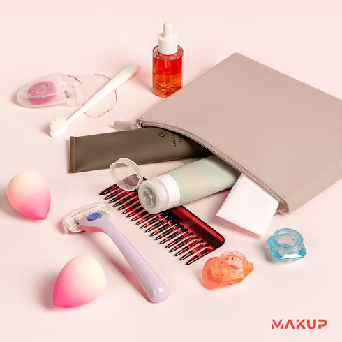 MAKUP Silicone Makeup Bag with Zipper, Washable Bag for Travel, Perfect for Organizing Cosmetics, Brushes, Tools and Toiletries (Nudist)...