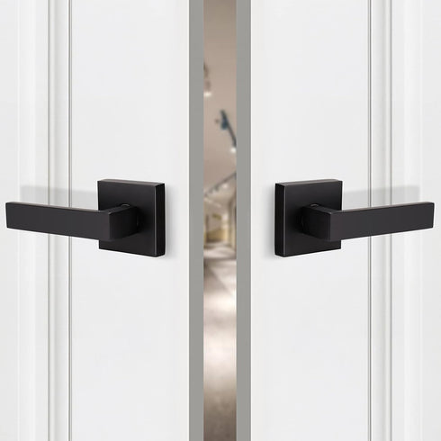 home improvement direct No Lock Dummy Door Lever, Single Sided Door Handle without Lock for Interior Use, Non-Turning Matte Black Suqare Heavy Dut...