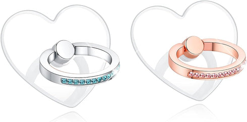 Transparent Heart Rhinestone Cell Phone Ring Holder Kickstand,Bling Bling Sparkle Pink Diamond Blue Diamond Clear Heart Cell Phone Finger Ring Gri...