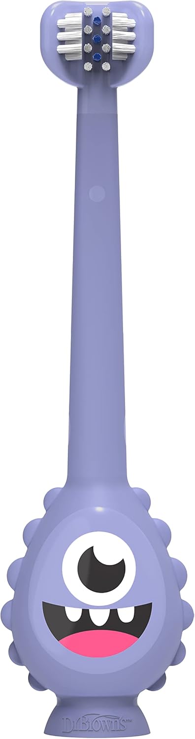 Dr. Brown's ToothScrubber Toothbrush, Three-Sided Toddler Training Toothbrush for Ages 1-4 Years with Suction Cup Base and Color Changing Bristles...