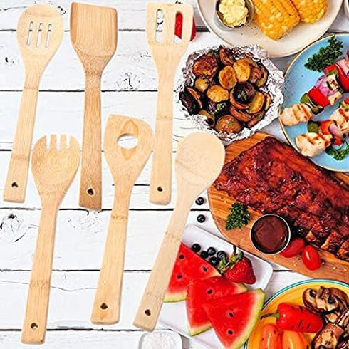 Huji Bamboo Wooden Spoons For Cooking Set Wooden Spatula Spoon Nonstick Kitchen Utensils...